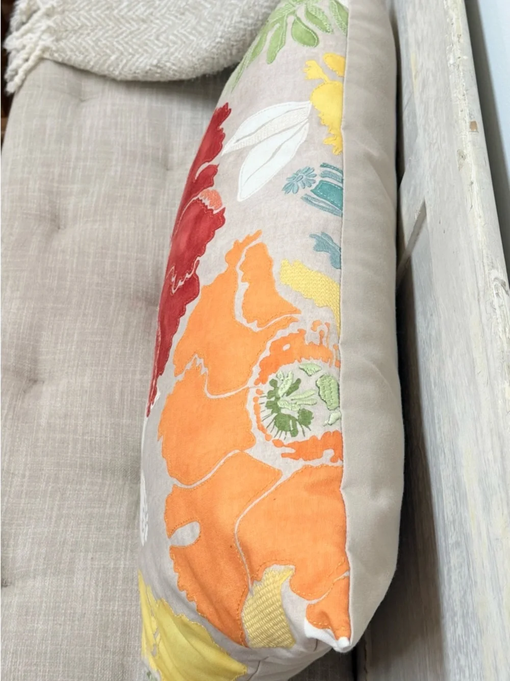 Pottery Barn Red Yellow Posy Floral Indoor Outdoor Lumbar Accent Pillow - Picture 11 of 14